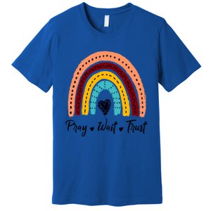 Retro Rainbow Pray Wait Trust Repeat Christian Motivational Gift Premium T-Shirt