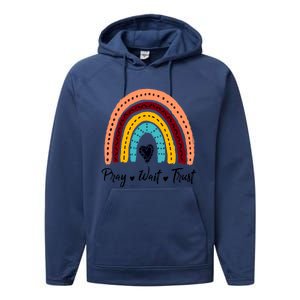 Retro Rainbow Pray Wait Trust Repeat Christian Motivational Gift Performance Fleece Hoodie