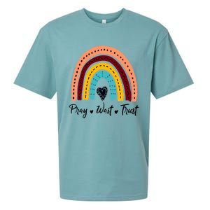 Retro Rainbow Pray Wait Trust Repeat Christian Motivational Gift Sueded Cloud Jersey T-Shirt