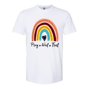 Retro Rainbow Pray Wait Trust Repeat Christian Motivational Gift Softstyle CVC T-Shirt