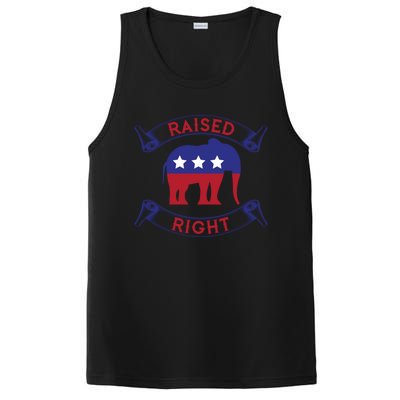 Raised Right Pro Trump Republican Elephant Politics Funny Gift Meaningful Gift PosiCharge Competitor Tank