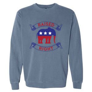 Raised Right Pro Trump Republican Elephant Politics Funny Gift Meaningful Gift Garment-Dyed Sweatshirt