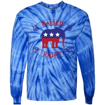 Raised Right Pro Trump Republican Elephant Politics Funny Gift Meaningful Gift Tie-Dye Long Sleeve Shirt