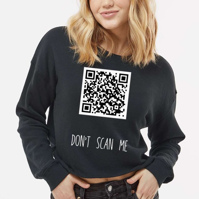 Rick Roll QR Scan Code Funny Joke Cropped Pullover Crew