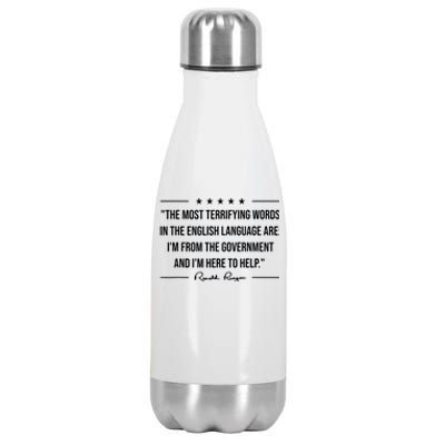 Ron Reagan Quote The Most Terrifying Words Government Help Stainless Steel Insulated Water Bottle