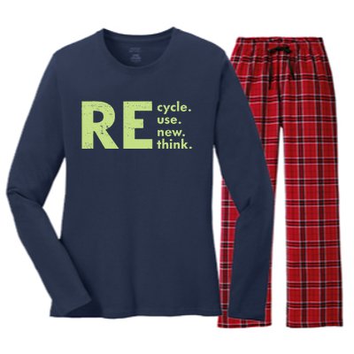 Recycle Reuse Renew Rethink Crisis Environmental Activism Women's Long Sleeve Flannel Pajama Set 