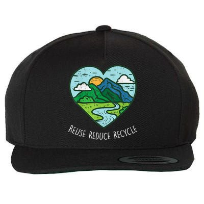 Reuse Reduce Recycle Earth Day Environmentalist Gift Wool Snapback Cap