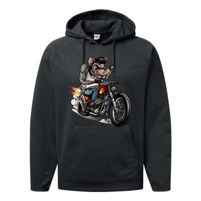 Rockabilly Rats Riding A Bike Performance Fleece Hoodie