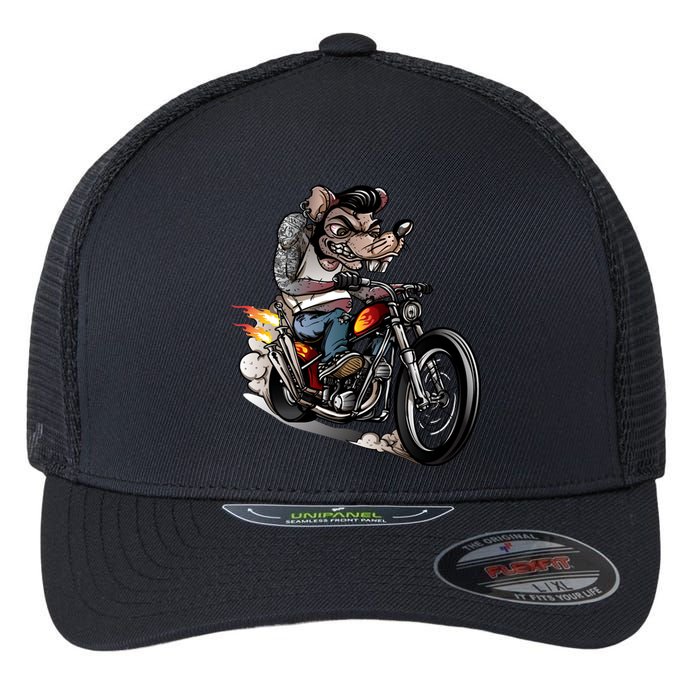 Rockabilly Rats Riding A Bike Flexfit Unipanel Trucker Cap