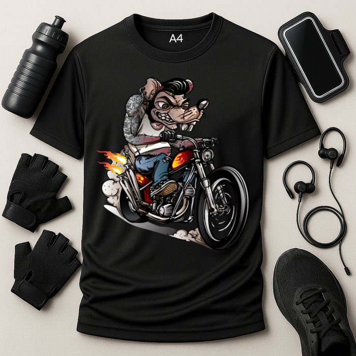 Rockabilly Rats Riding A Bike Cooling Performance Crew T-Shirt