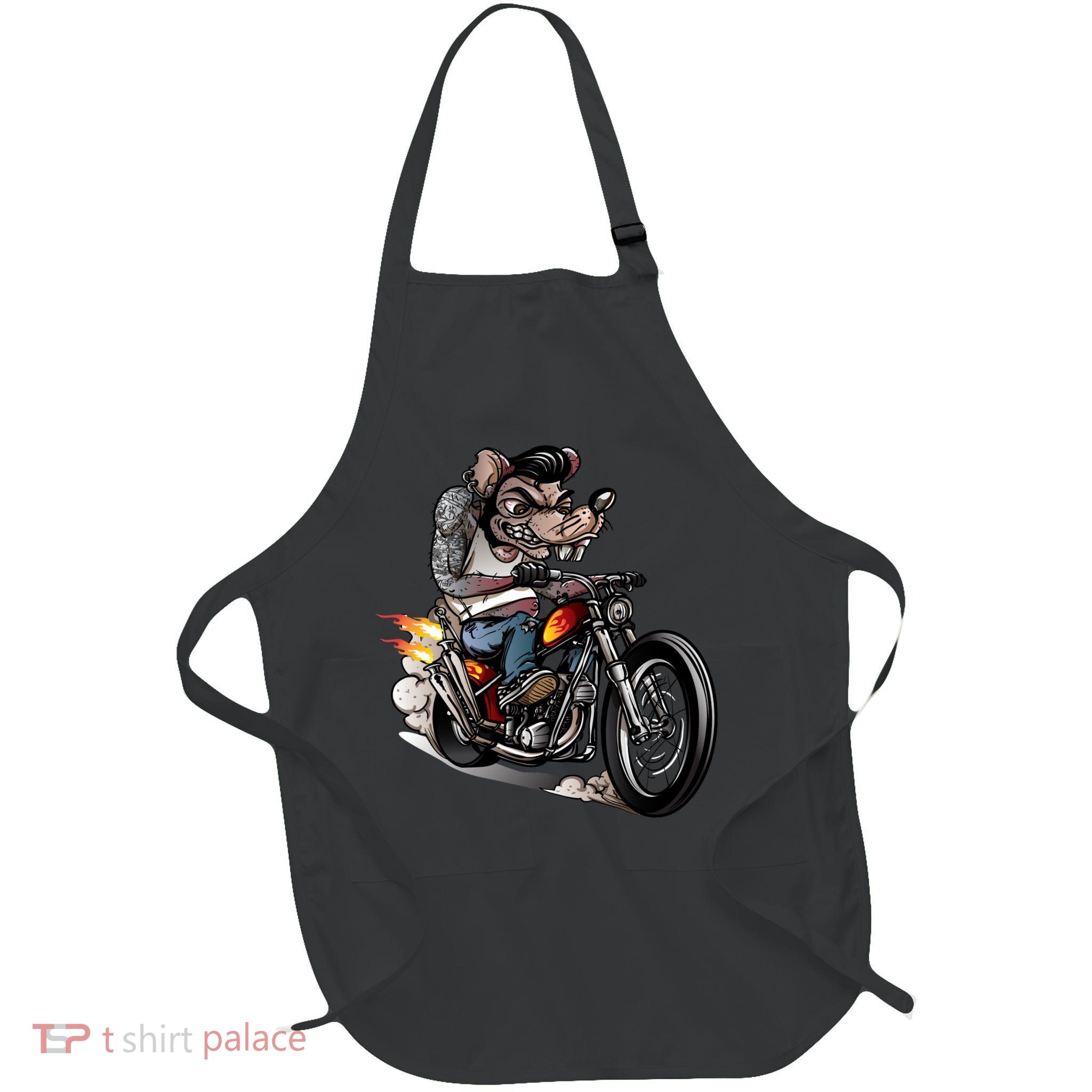 Rockabilly Rats Riding A Bike Full-Length Apron With Pockets