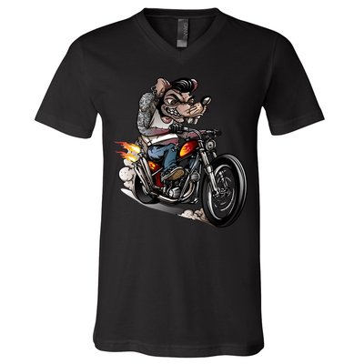 Rockabilly Rats Riding A Bike V-Neck T-Shirt