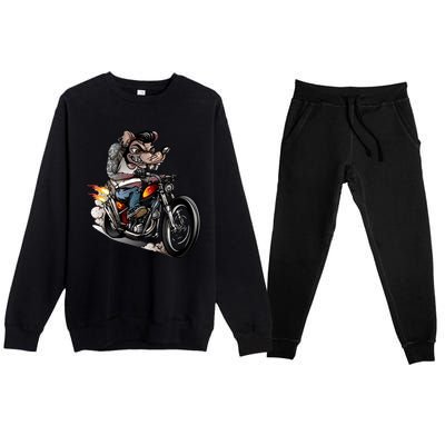 Rockabilly Rats Riding A Bike Premium Crewneck Sweatsuit Set