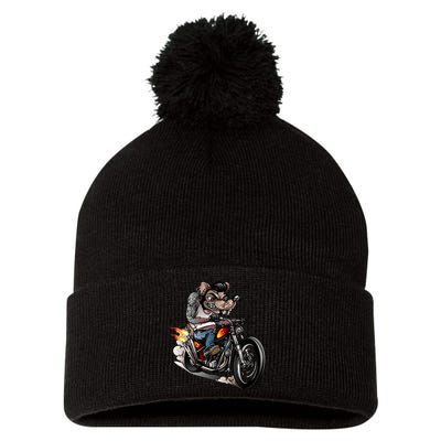 Rockabilly Rats Riding A Bike Pom Pom 12in Knit Beanie