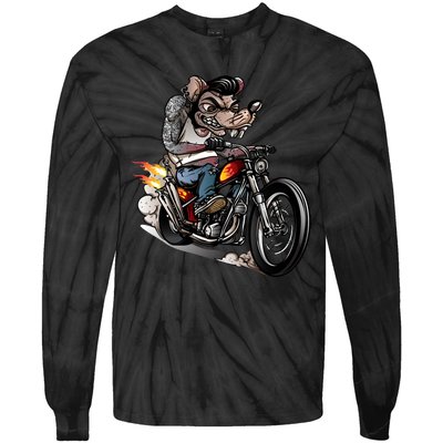 Rockabilly Rats Riding A Bike Tie-Dye Long Sleeve Shirt