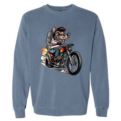 Rockabilly Rats Riding A Bike Garment-Dyed Sweatshirt