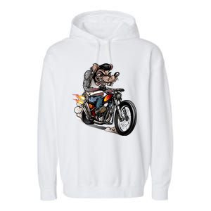 Rockabilly Rats Riding A Bike Garment-Dyed Fleece Hoodie