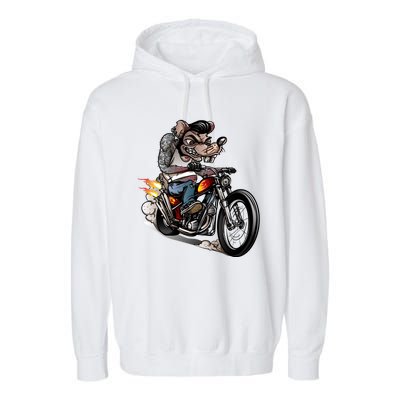 Rockabilly Rats Riding A Bike Garment-Dyed Fleece Hoodie