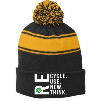 Recycle Reuse Renew Rethink Earth Day Environmental Activism Stripe Pom Pom Beanie