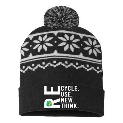 Recycle Reuse Renew Rethink Earth Day Environmental Activism USA-Made Snowflake Beanie