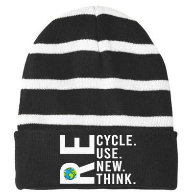 Recycle Reuse Renew Rethink Earth Day Environmental Activism Striped Beanie with Solid Band