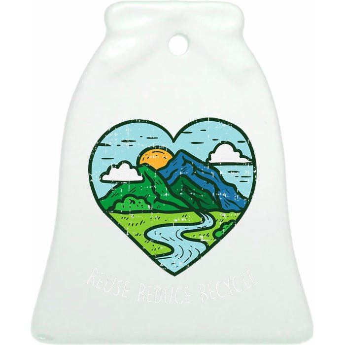 Reuse Reduce Recycle Earth Day Environmentalist Gift Ceramic Bell Ornament