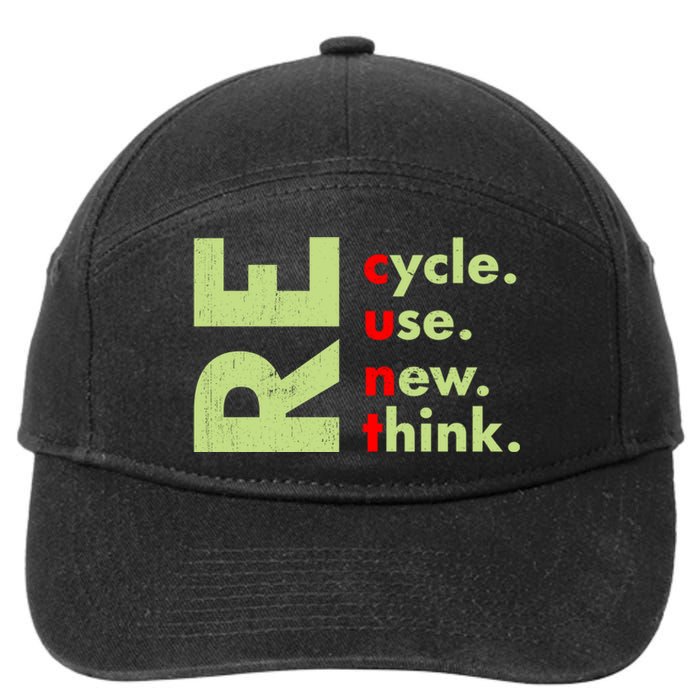 Recycle Reuse Renew Rethink Crisis Environmental Activism 7-Panel Snapback Hat