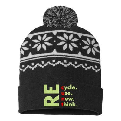 Recycle Reuse Renew Rethink Crisis Environmental Activism USA-Made Snowflake Beanie