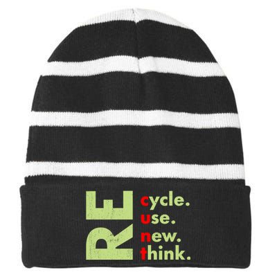 Recycle Reuse Renew Rethink Crisis Environmental Activism Striped Beanie with Solid Band