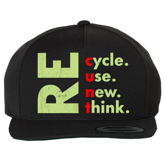 Recycle Reuse Renew Rethink Crisis Environmental Activism Wool Snapback Cap