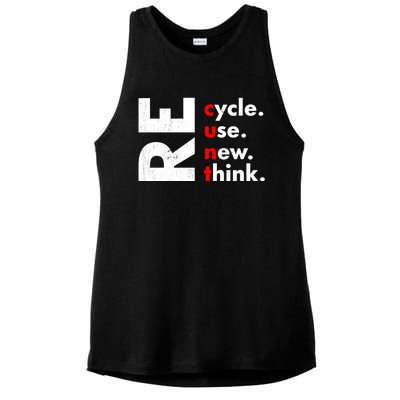 Recycle Reuse Renew Rethink Crisis Environmental Activism Ladies PosiCharge Tri-Blend Wicking Tank