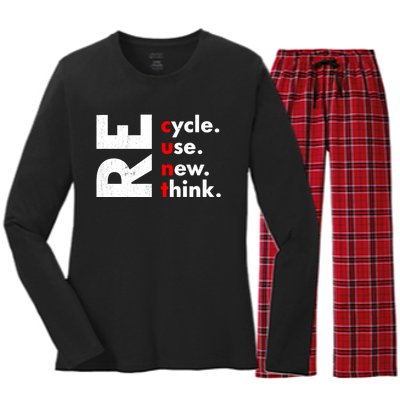 Recycle Reuse Renew Rethink Crisis Environmental Activism Women's Long Sleeve Flannel Pajama Set 