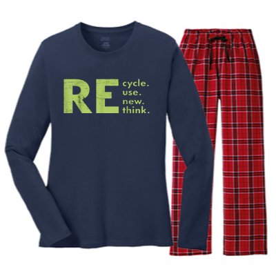 Recycle Reuse Renew Rethink Crisis Environmental Activism Women's Long Sleeve Flannel Pajama Set 