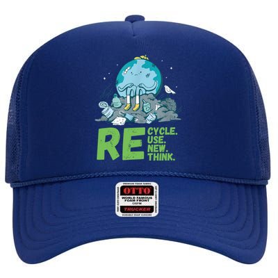 Recycle Reuse Renew Rethink Crisis Environmental Activism High Crown Mesh Back Trucker Hat