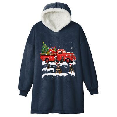 Rottweiler Riding Red Truck Merry Christmas Xmas Ugly Gift Hooded Wearable Blanket