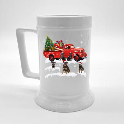 Rottweiler Riding Red Truck Merry Christmas Xmas Ugly Gift Beer Stein