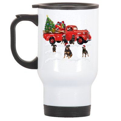 Rottweiler Riding Red Truck Merry Christmas Xmas Ugly Gift Stainless Steel Travel Mug