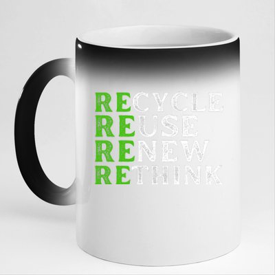 Recycle Reuse Renew Rethink Re Use Earth Day 11oz Black Color Changing Mug