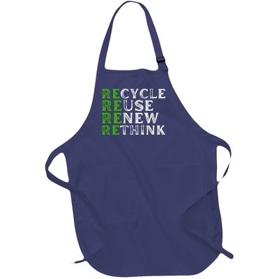 Recycle Reuse Renew Rethink Re Use Earth Day Full-Length Apron With Pockets