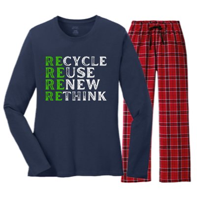 Recycle Reuse Renew Rethink Re Use Earth Day Women's Long Sleeve Flannel Pajama Set 