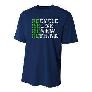 Recycle Reuse Renew Rethink Re Use Earth Day Youth Performance Sprint T-Shirt