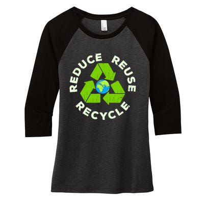 Reduce Reuse Recycle Earth Day Women's Tri-Blend 3/4-Sleeve Raglan Shirt