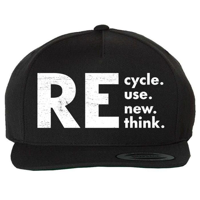 Recycle Reuse Renew Rethink Crisis Environmental Activism Wool Snapback Cap