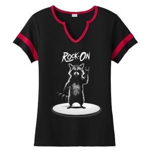 Retro Raccoon Rock Music Ladies Halftime Notch Neck Tee