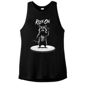 Retro Raccoon Rock Music Ladies PosiCharge Tri-Blend Wicking Tank