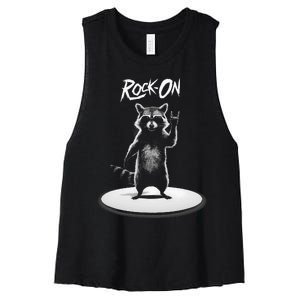 Retro Raccoon Rock Music Women's Racerback Cropped Tank