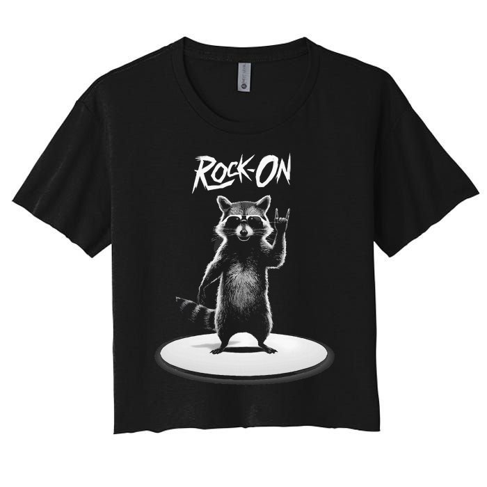 Retro Raccoon Rock Music Women's Crop Top Tee