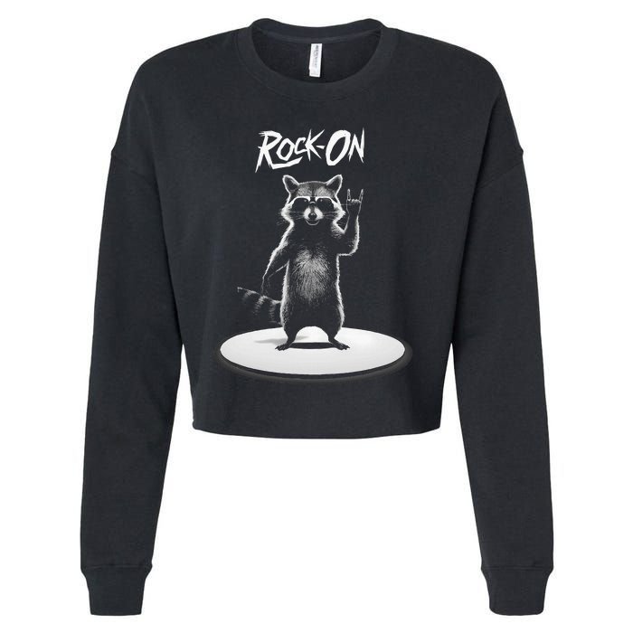 Retro Raccoon Rock Music Cropped Pullover Crew