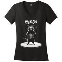 Retro Raccoon Rock Music Women's V-Neck T-Shirt