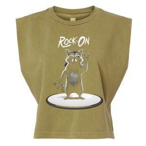 Retro Raccoon Rock Music Garment-Dyed Women's Muscle Tee